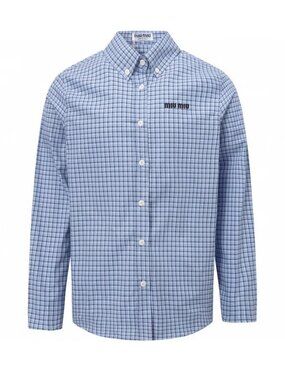 Miu Miu Light Blue Checked Cotton Button- Down Shirt